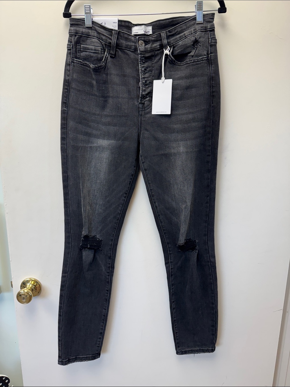 Women's Black‎ Washed Skinny Jeans with Knee Slits